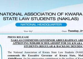 NAKLAS Hails kwara Governor for ₦200k Scholarship to 241 Law Students*