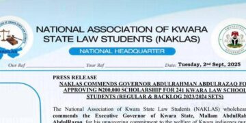 NAKLAS Hails kwara Governor for ₦200k Scholarship to 241 Law Students*