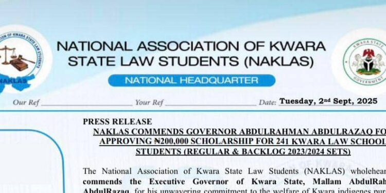 NAKLAS Hails kwara Governor for ₦200k Scholarship to 241 Law Students*