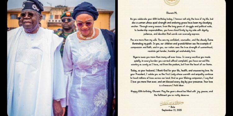 Tinubu Melts Hearts With ‘Love Letter’ to Oluremi at 65
