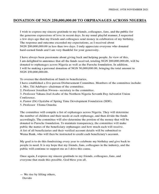 breaking: davido, hip hop artist donates n250 million to orphanages across nigeria breaking: davido, hip hop artist donates n250 million to orphanages across nigeria
