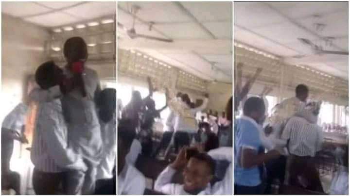 excited uniport students lift lecturer off the ground in celebration after presentation (video)