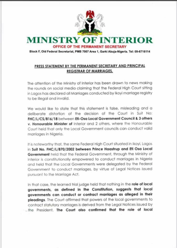 marriages consummated in ikoyi registry valid, fg