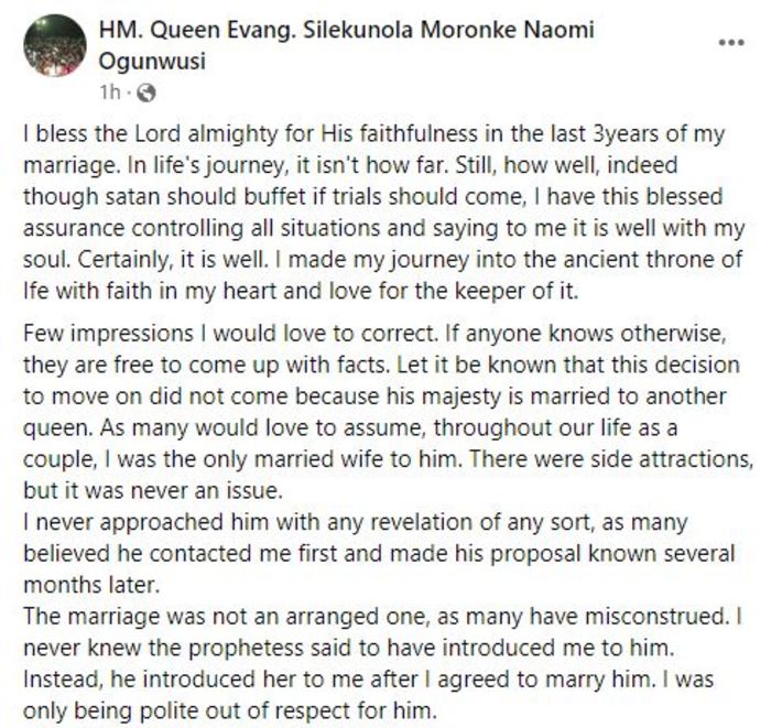 just in: ooni of ife’s wife, evang. naomi, announces divorce from monarch (see reasons) just in: ooni of ife’s wife, evang. naomi, announces divorce from monarch (see reasons)