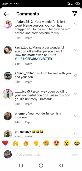 mother of sylvester’s alleged killer deletes instagram account after being called out, see screenshot threads