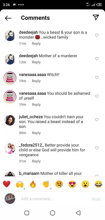 mother of sylvester’s alleged killer deletes instagram account after being called out, see screenshot threads