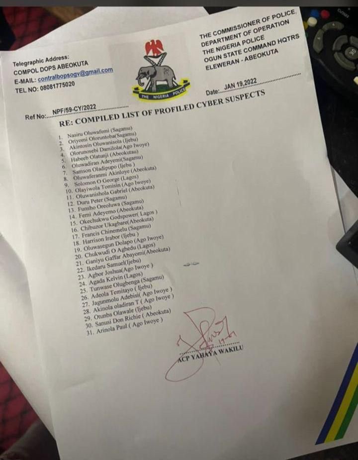 ogun police react to viral ‘yahoo boys’ list’