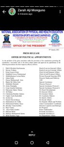 unimaid departmental president appoints 50 aides